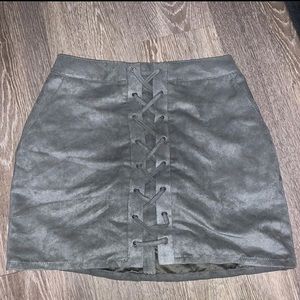 Grey Suede Lace-up Skirt
